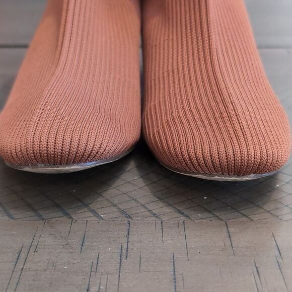 Joie Revolve Neely Sock Ribbed Ankle Booties Sz 8.5 Chestnut Brown Block Heel - Picture 5 of 12